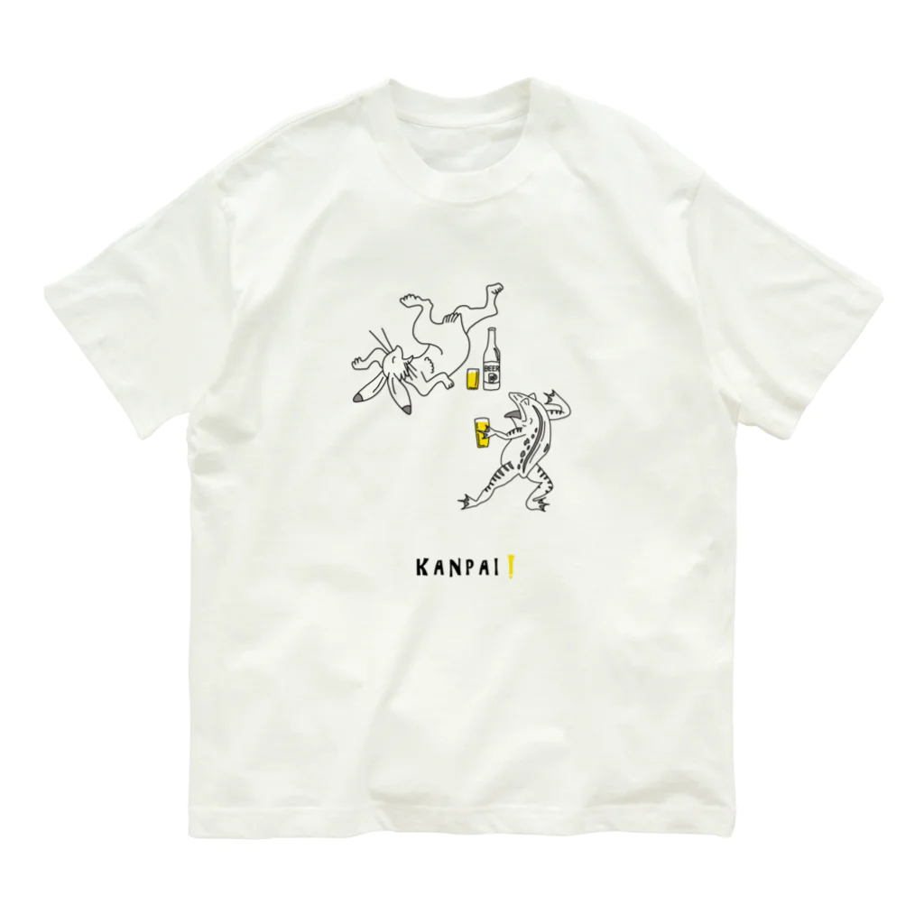 ビールとアート TM-3 Designの名画 × BEER（鳥獣戯画）黒線画 オーガニックコットンTシャツ