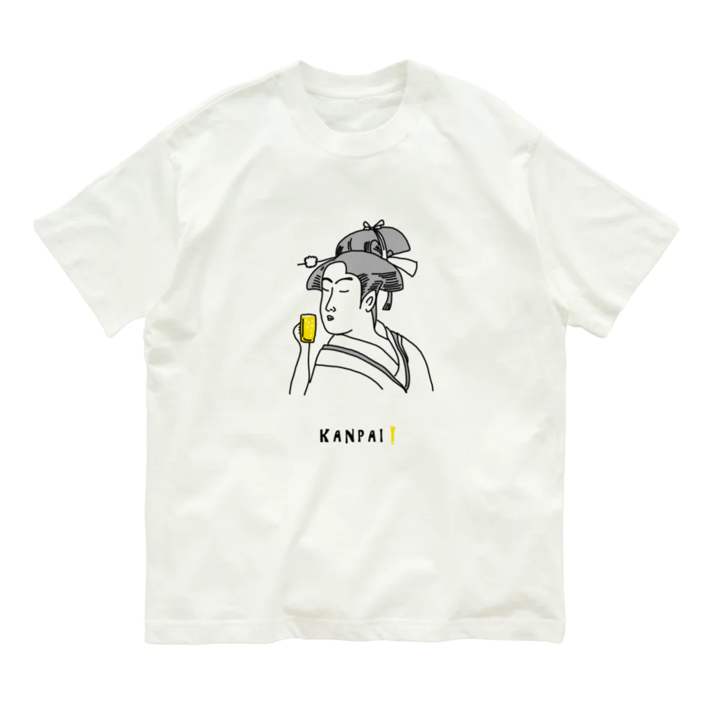 ビールとアート TM-3 Designの名画 × BEER（美人画）黒線画 Organic Cotton T-Shirt