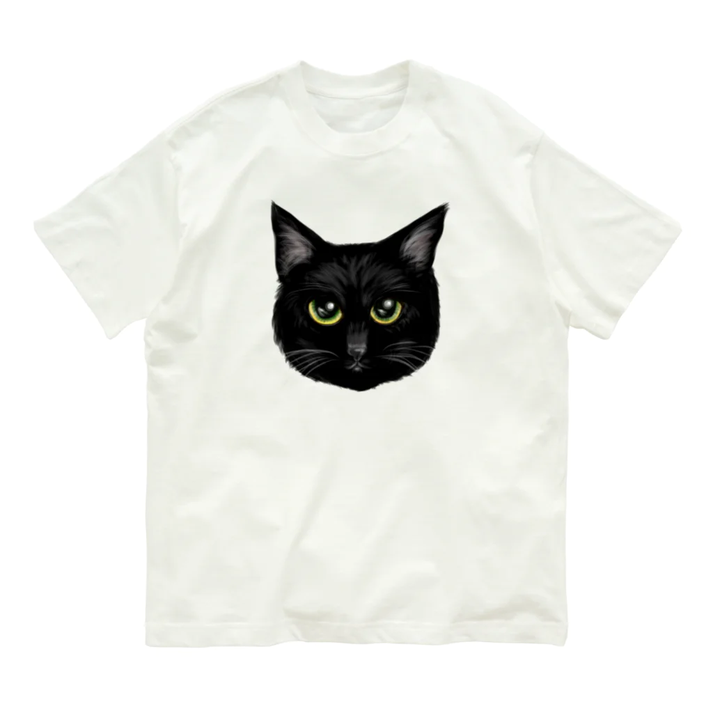 WataMayuroom☆の大きな瞳黒猫 オーガニックコットンTシャツ