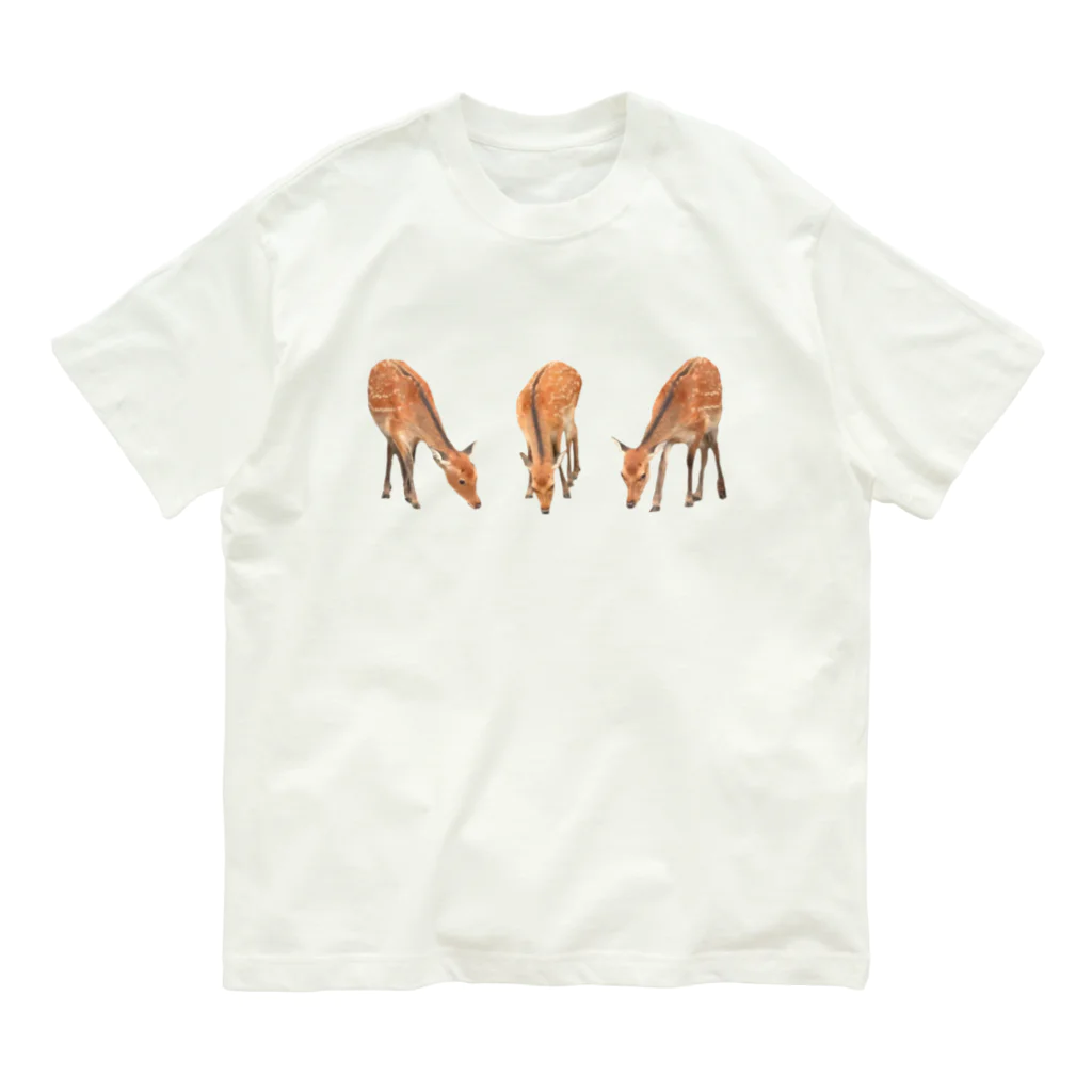 いきもの大好き！ほほえみフレンズのシカの仲良しトリオ オーガニックコットンTシャツ