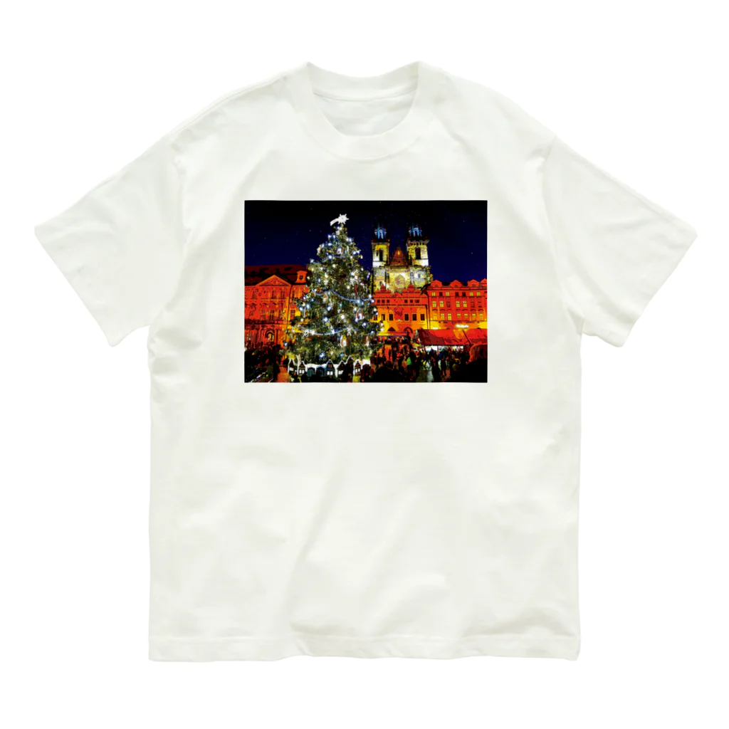 GALLERY misutawoのプラハ 夜のクリスマスツリーとティーン教会 Organic Cotton T-Shirt