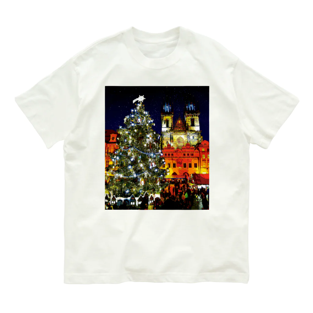 GALLERY misutawoのプラハ 夜のクリスマスツリーとティーン教会 Organic Cotton T-Shirt