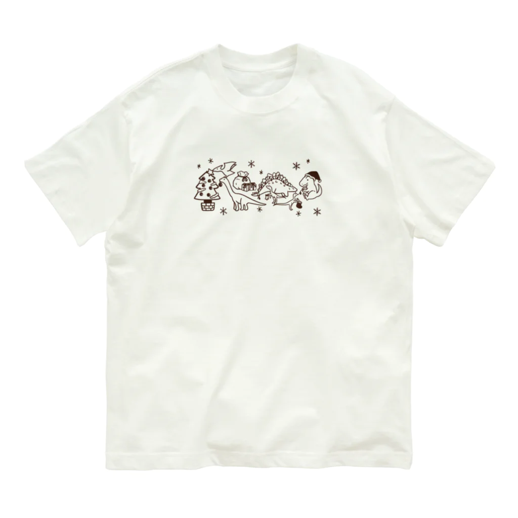 Andiamoの恐竜たちのクリスマス（茶） Organic Cotton T-Shirt