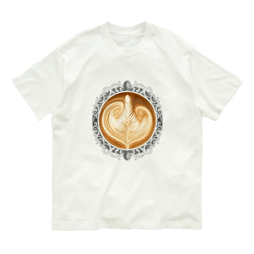 Prism coffee beanの【Lady's sweet coffee】ラテアート エレガンスリーフ Organic Cotton T-Shirt