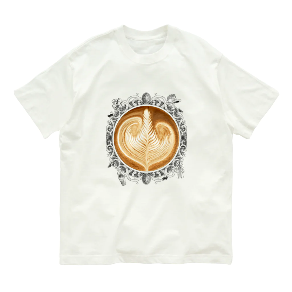 Prism coffee beanの【Lady's sweet coffee】ラテアート エレガンスリーフ / With accessories オーガニックコットンTシャツ