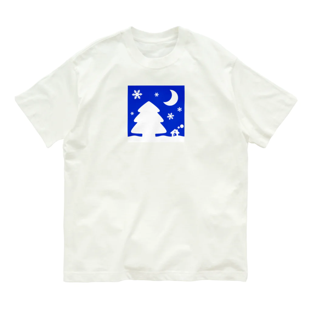 bantone の大きな木と月が浮かぶかわいい雪景色 Organic Cotton T-Shirt