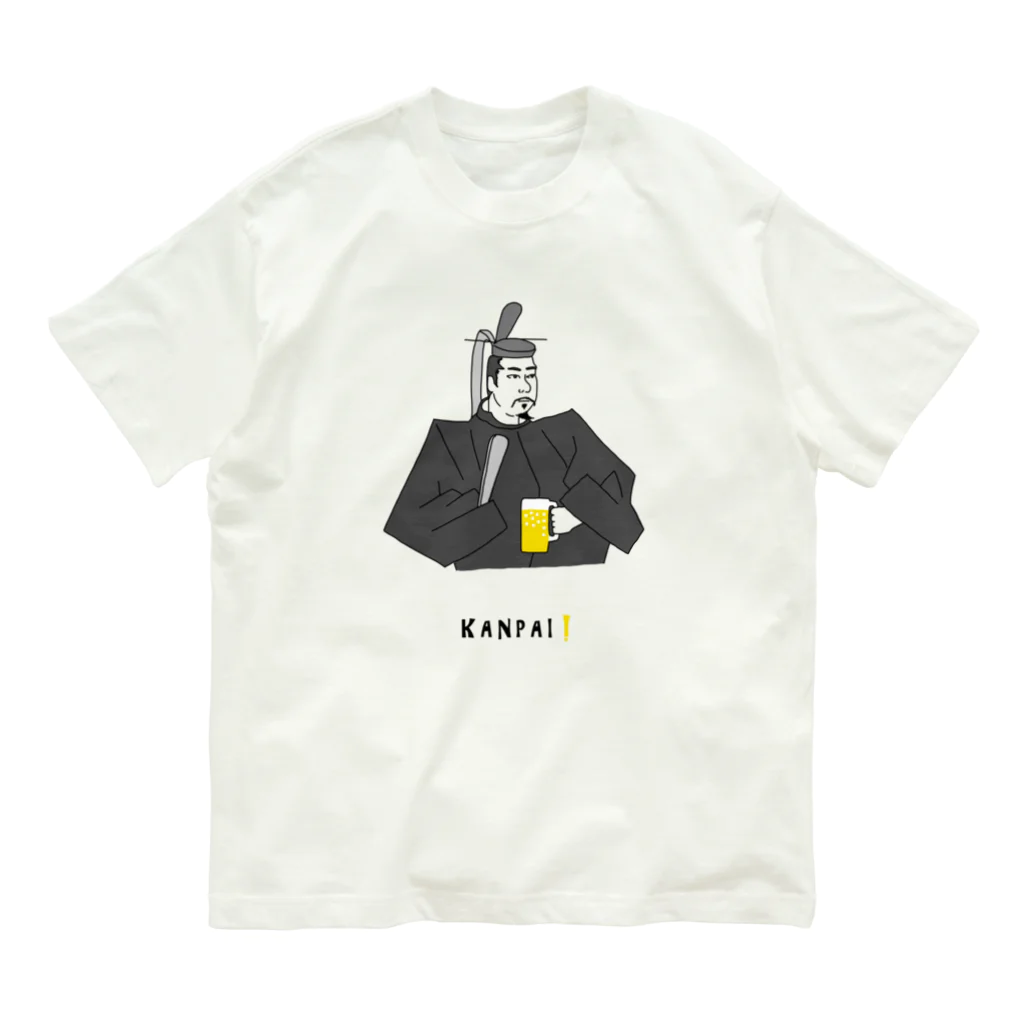 ビールとアート TM-3 Designの偉人 × BEER（源頼朝）黒線画 Organic Cotton T-Shirt