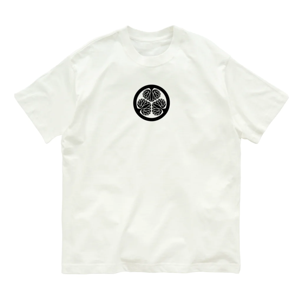 sengokuartの徳川家康 家紋 三つ葉左葵巴の紋 葵（黒） オーガニックコットンTシャツ