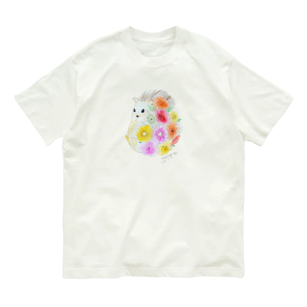 はなふわ和のガーベラとハリネズミ Organic Cotton T-Shirt