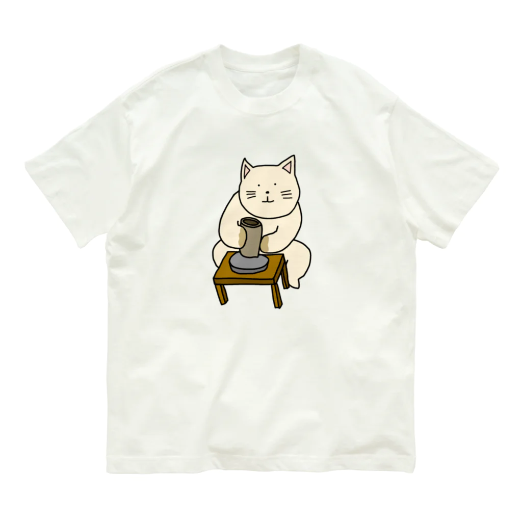 ＋Whimsyの陶芸家ねこ オーガニックコットンTシャツ