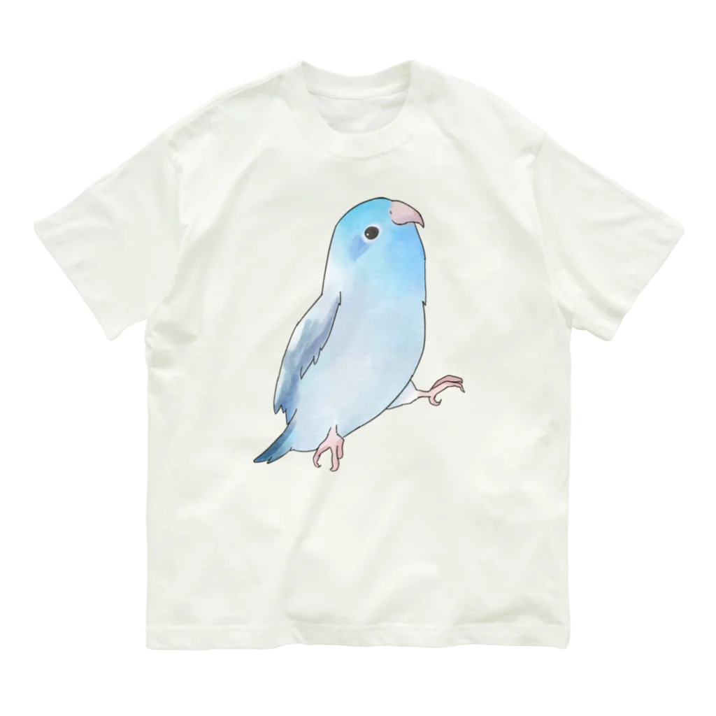 まめるりはことりのご機嫌なマメルリハのるりちゃん【まめるりはことり】 オーガニックコットンTシャツ