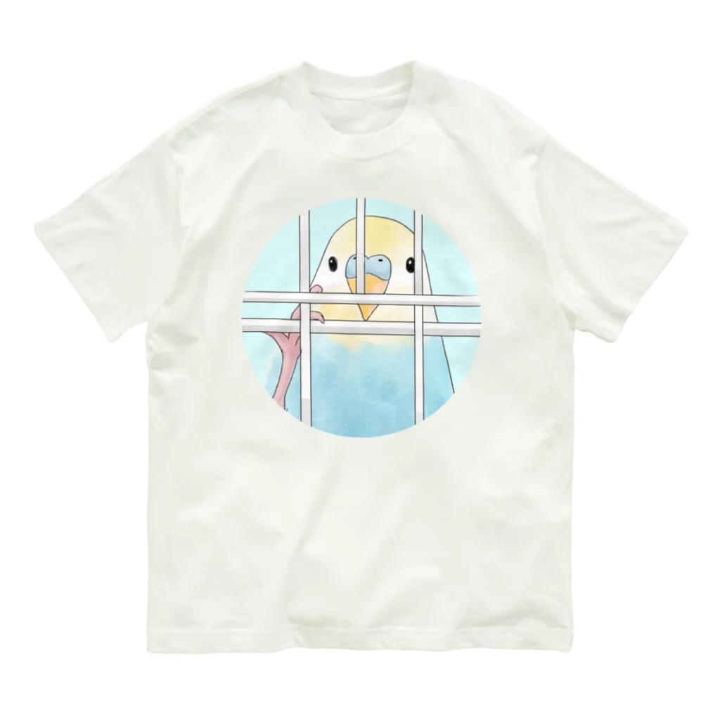 まめるりはことりの可愛いのぞき見セキセイインコちゃん【まめるりはことり】 Organic Cotton T-Shirt