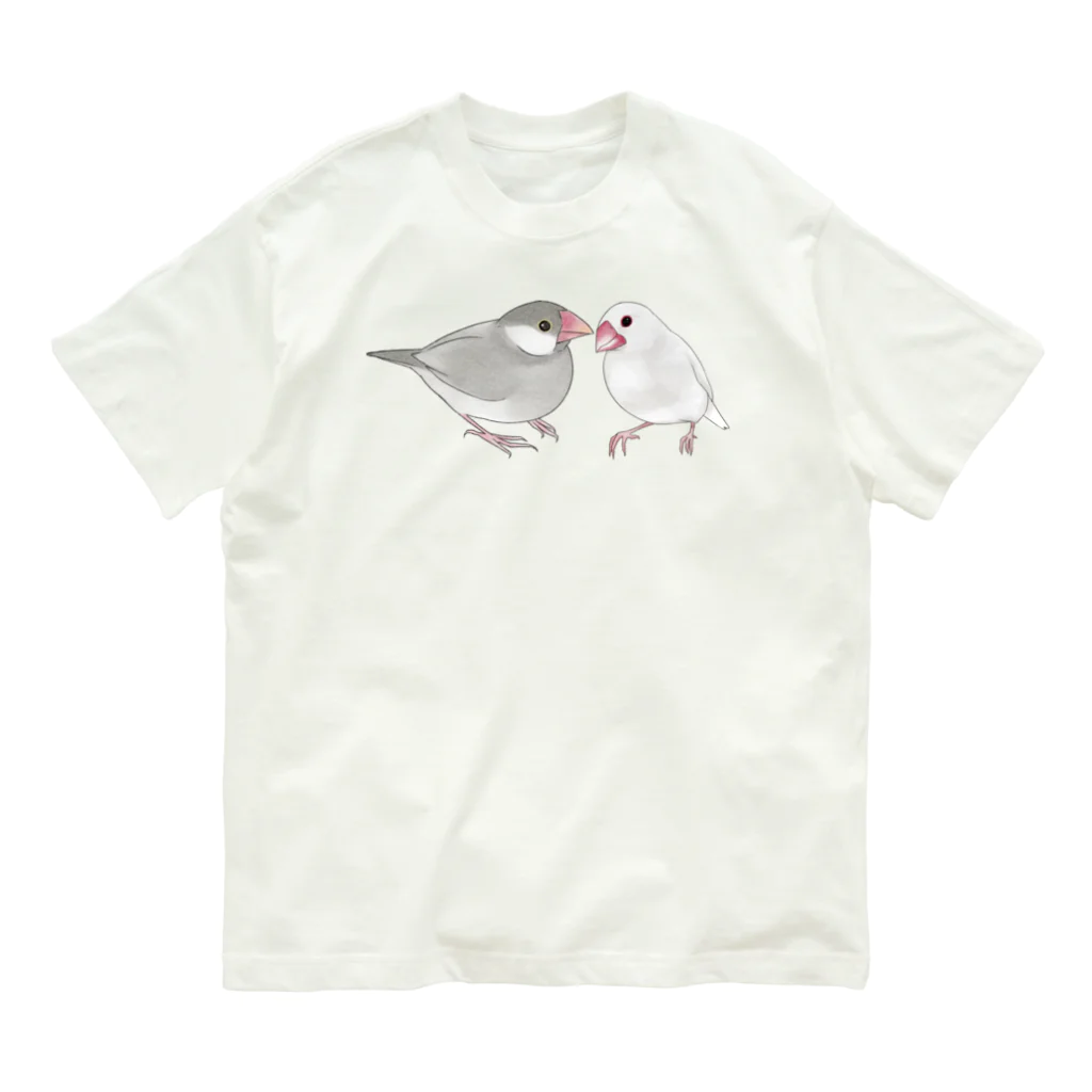 まめるりはことりの幸せ文鳥ちゃん【まめるりはことり】 オーガニックコットンTシャツ