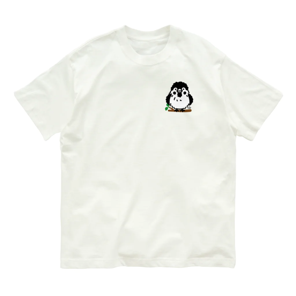 イラスト MONYAAT のワンポイント　ぶわっとな スズメがちゅん02 オーガニックコットンTシャツ