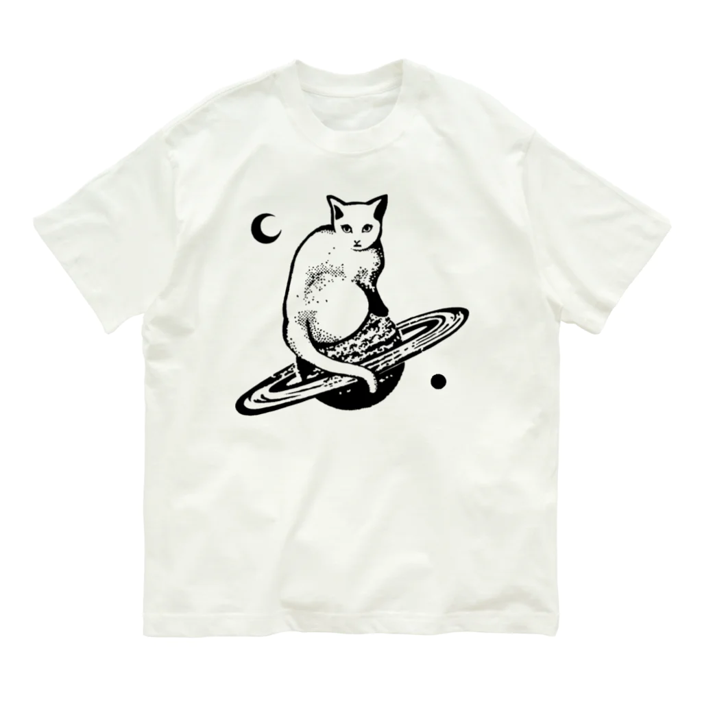 金星灯百貨店のスペースキャット　黒線 オーガニックコットンTシャツ