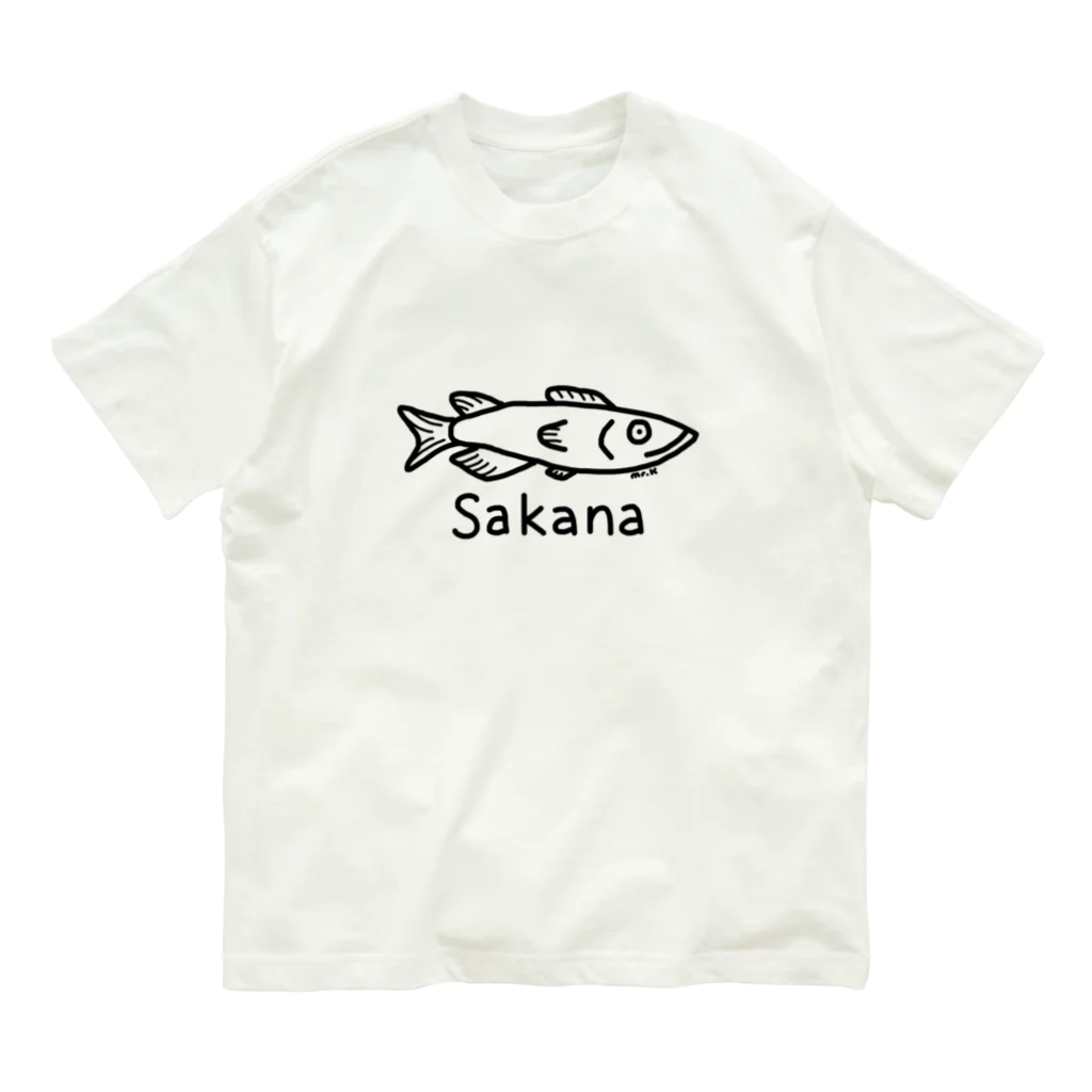MrKShirtsのSakana (魚) 黒デザイン オーガニックコットンTシャツ