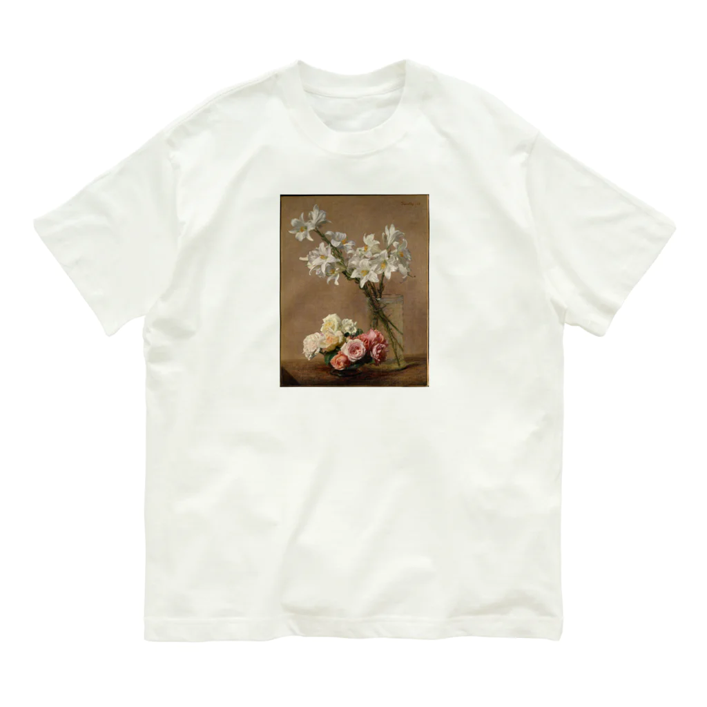 Masterpieceのアンリファンタンラトゥール 　/　バラとユリ　Roses and Lilies 1888 Organic Cotton T-Shirt