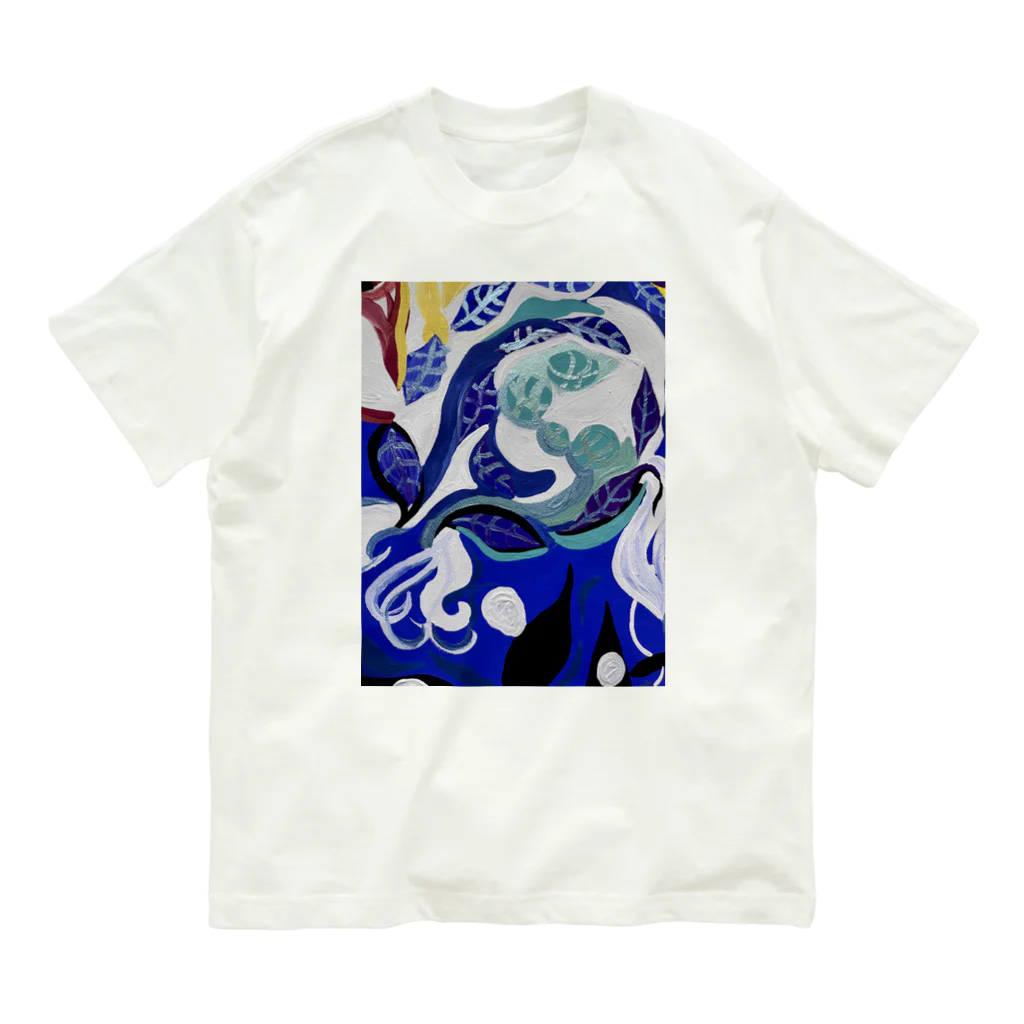 NIL の紺碧の葉魚と花❷ オーガニックコットンTシャツ