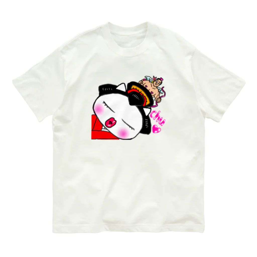 Happy Fun goodsの舞妓ねこ　接吻 Organic Cotton T-Shirt