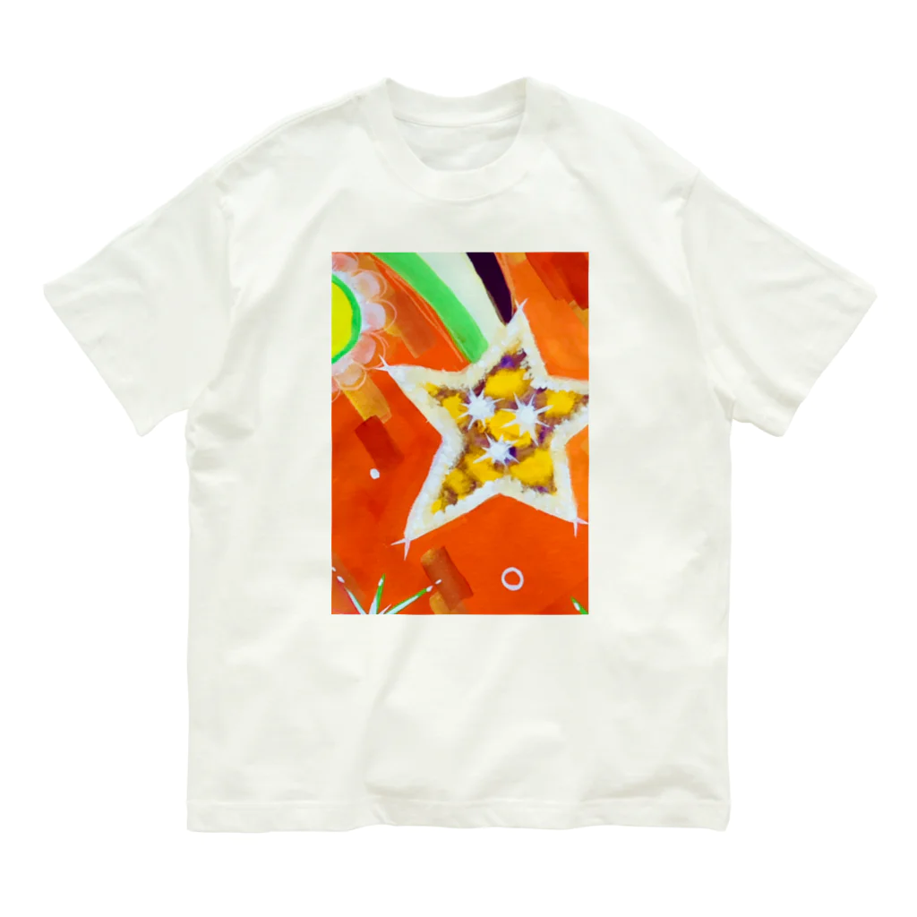 🐶シュナといろいろ🎨の流れ星　(オレンジ) オーガニックコットンTシャツ