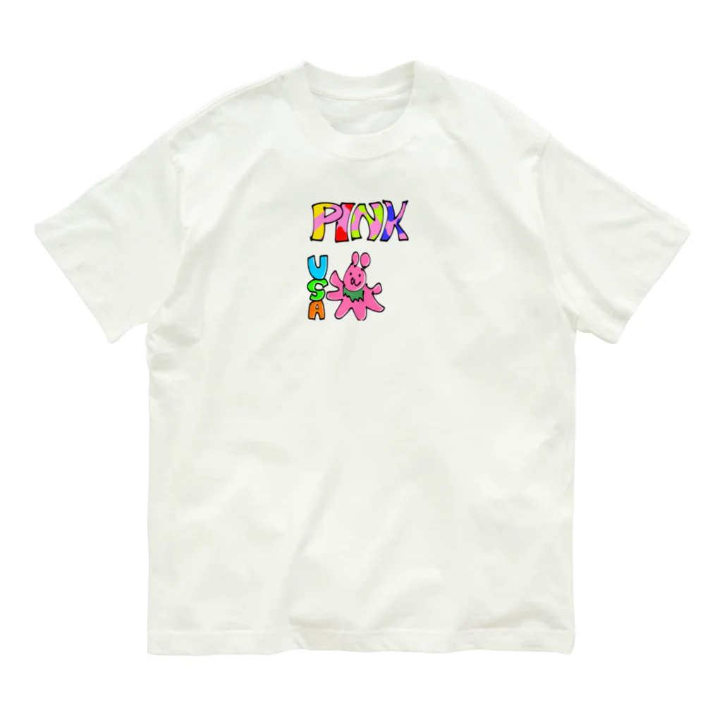 pitonのPINKのウサちゃん オーガニックコットンTシャツ