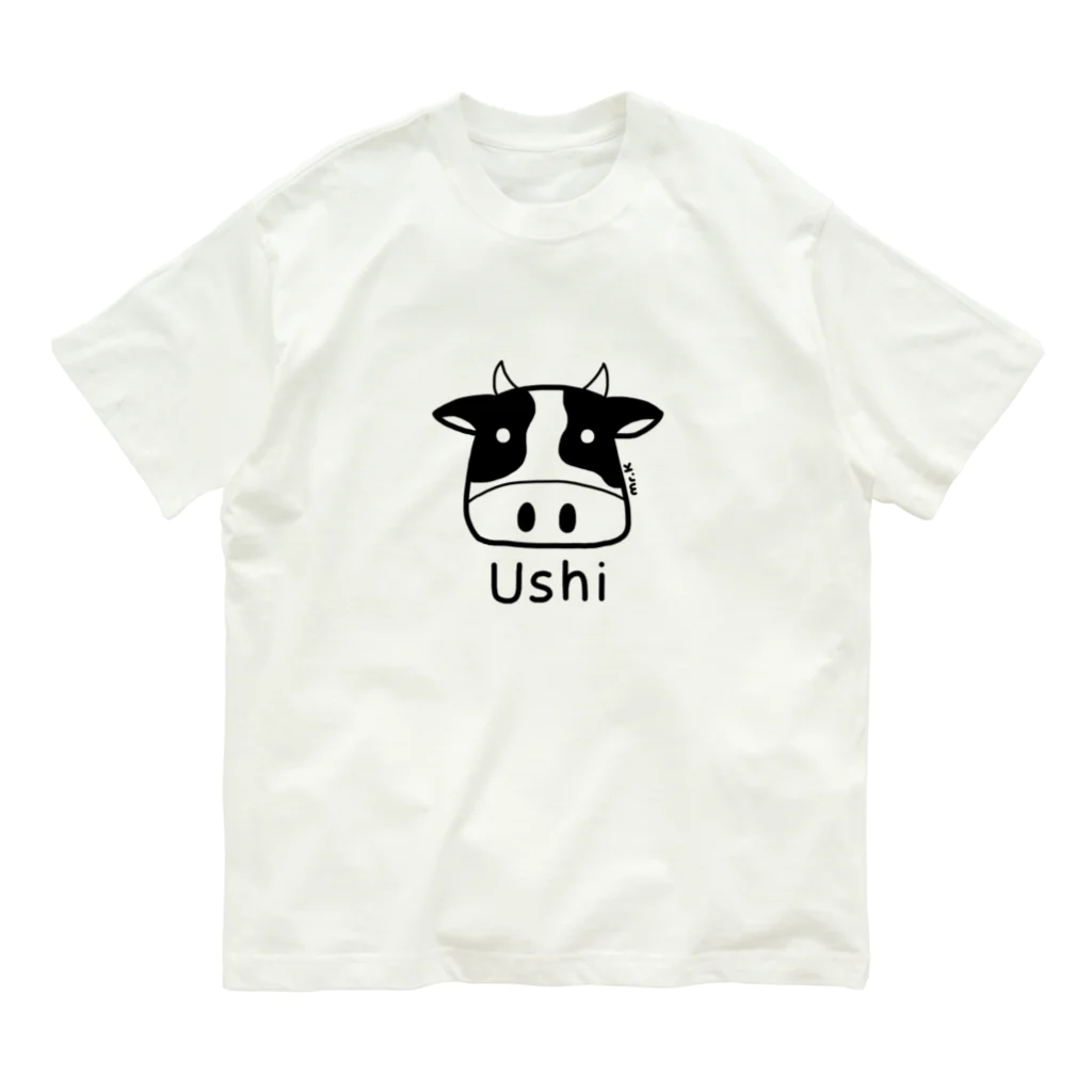 MrKShirtsのUshi (牛) 黒デザイン オーガニックコットンTシャツ