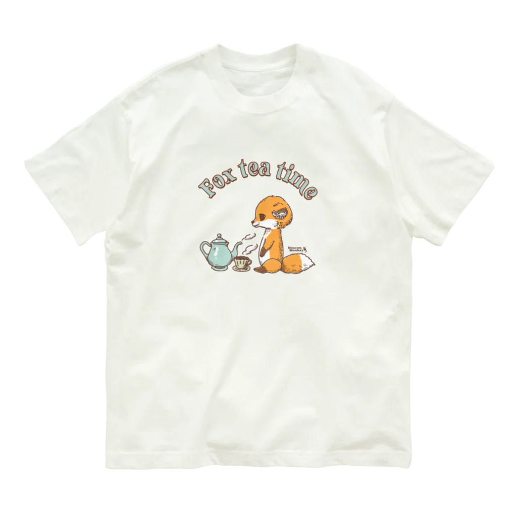 Heaven Monkeyのキツネのティータイム オーガニックコットンTシャツ