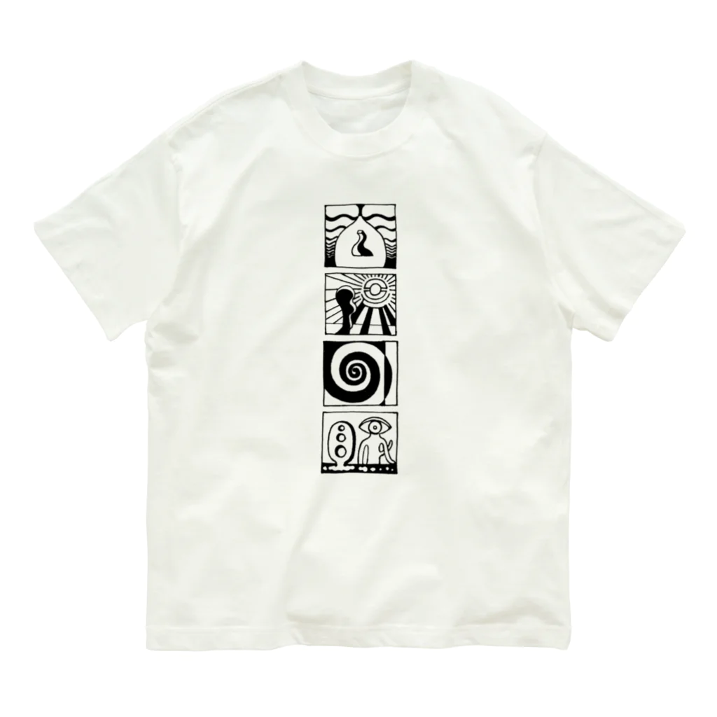 太陽の眼の太陽の眼 文字絵SP(黒/縦長/両面) オーガニックコットンTシャツ