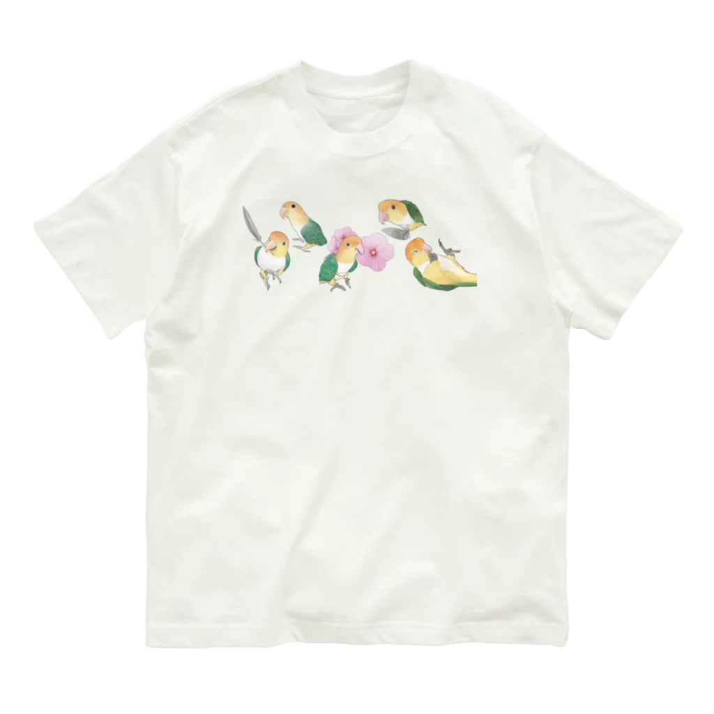 まめるりはことりのあつまれシロハラインコちゃん【まめるりはことり】 オーガニックコットンTシャツ