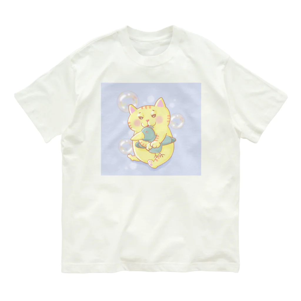 トラとハチワレのぬいぐるみとトラ オーガニックコットンTシャツ