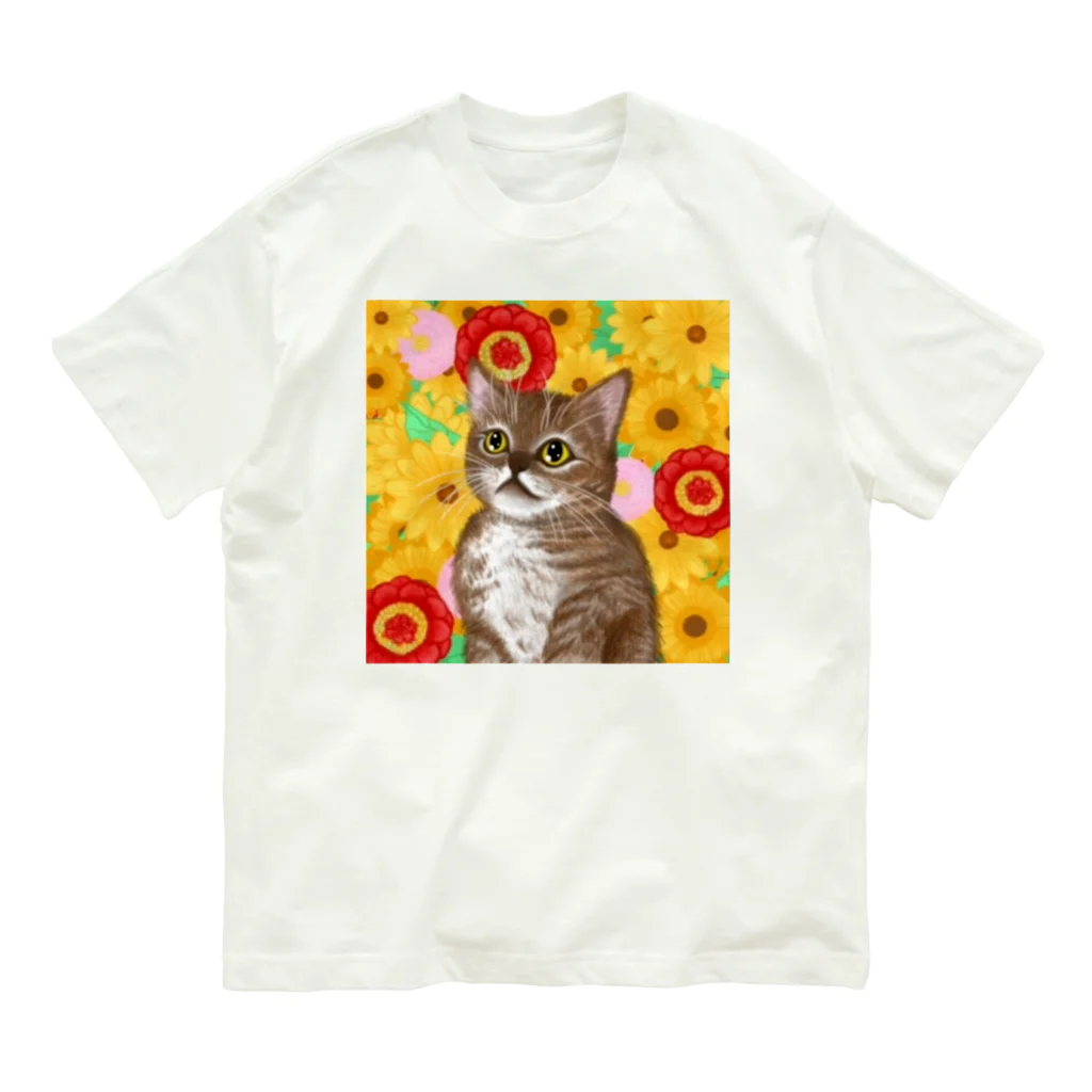 理絵のねこ 花×華  オーガニックコットンTシャツ