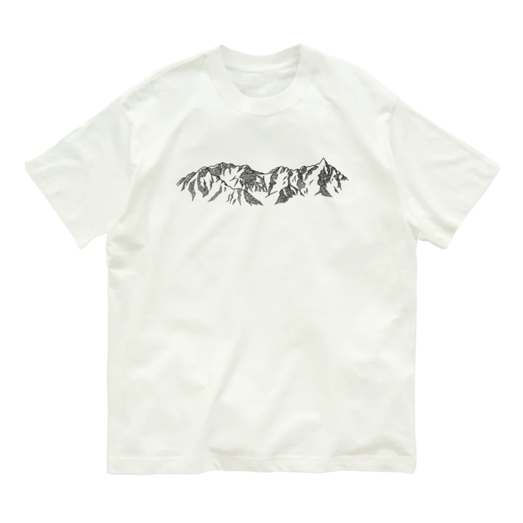 まつのき商店の槍穂高連峰　黒ペン Organic Cotton T-Shirt