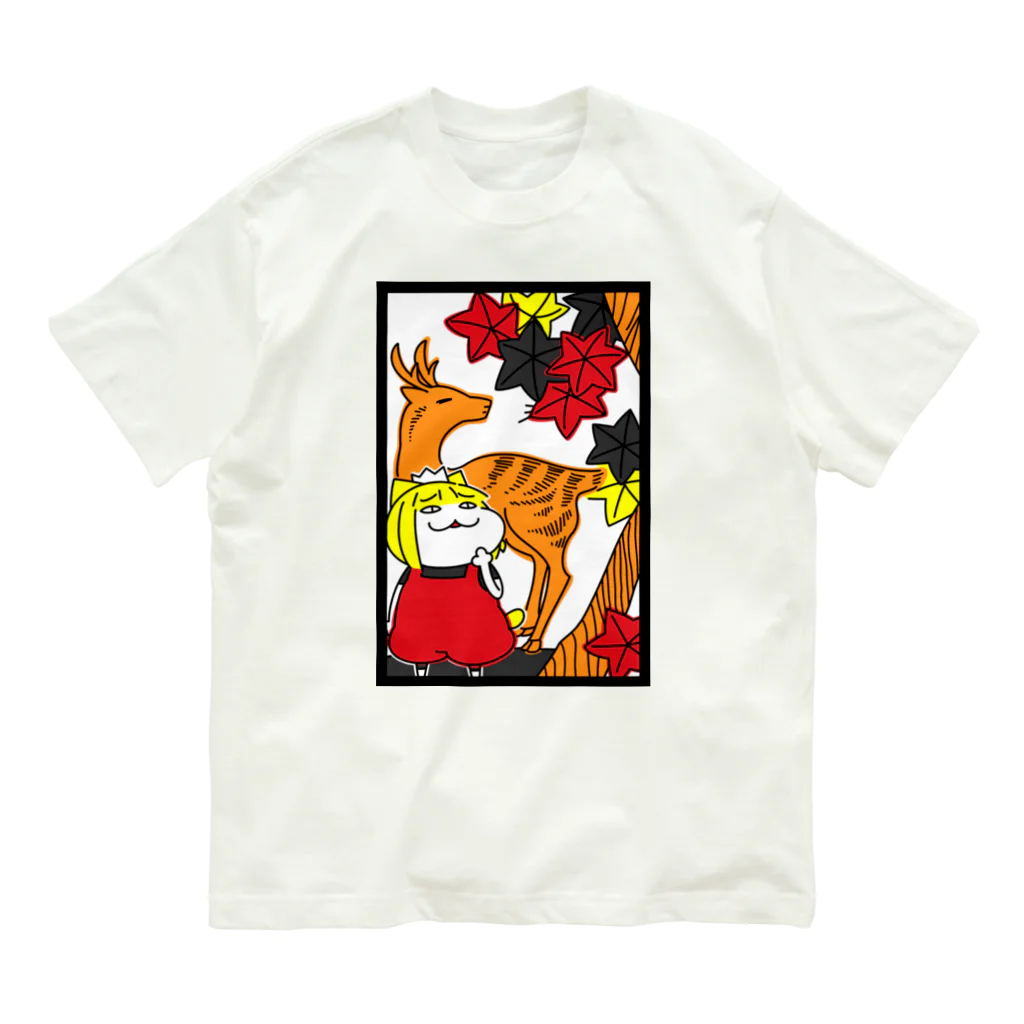 あのネコ、今度はの花札／鹿に紅葉 オーガニックコットンTシャツ