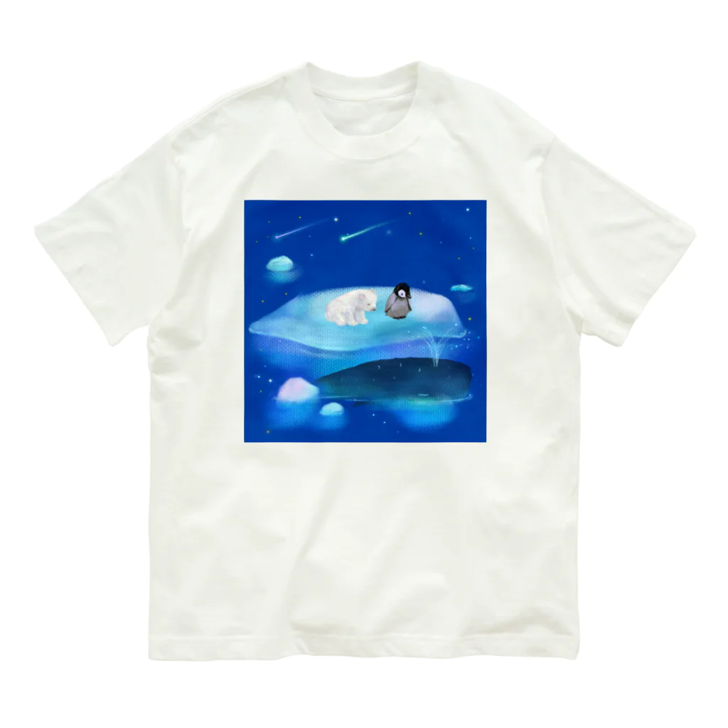 NORIMA'S SHOP の漂流した氷の上でクジラを眺めるしろくまくんとペンギンちゃん Organic Cotton T-Shirt