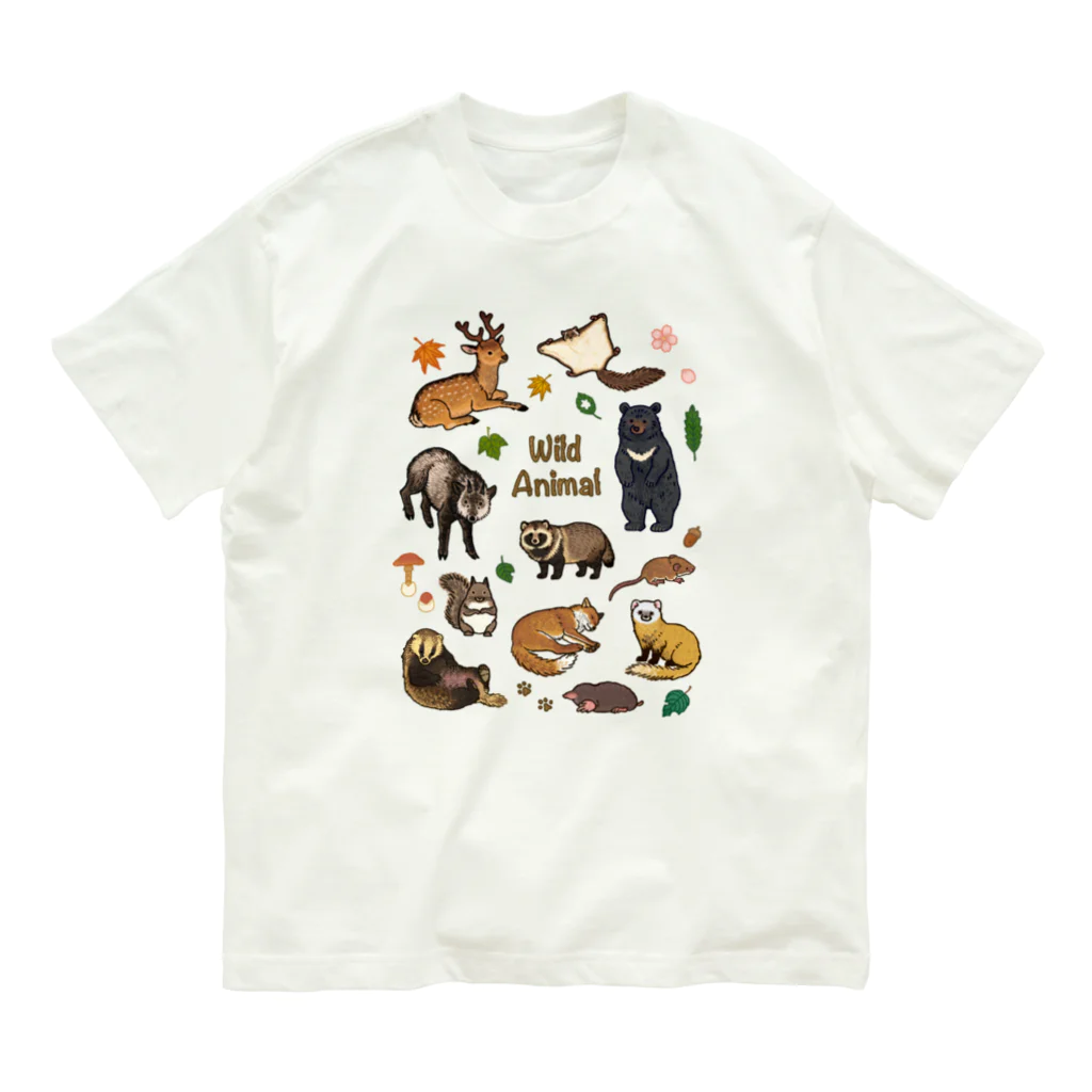 ちなきのこの野生動物たち オーガニックコットンTシャツ