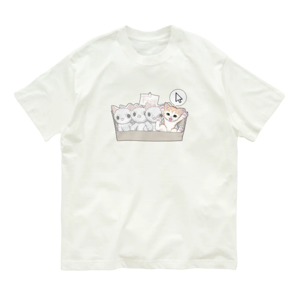 nya-mew（ニャーミュー）のもってけ！ポチッとな オーガニックコットンTシャツ