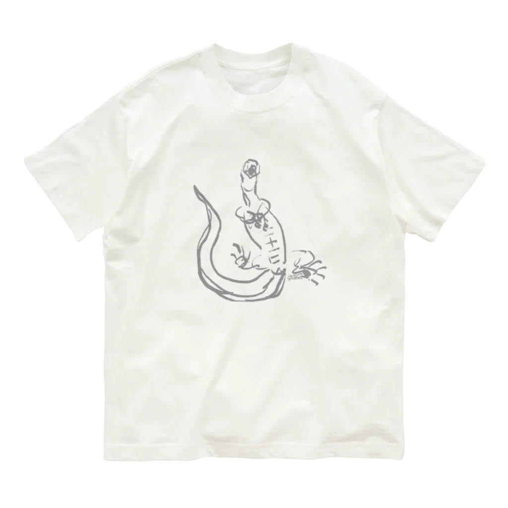 Villiamの【グレー】ヘソ天オオトカゲ / HESOTEN VARANUS オーガニックコットンTシャツ