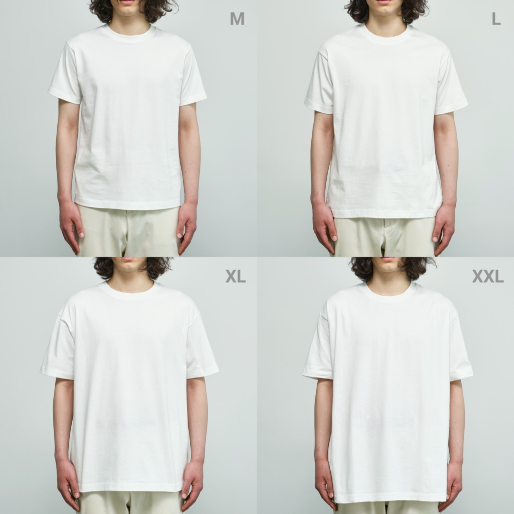 LONESOME TYPE ススのビールジョッキ🍺(猫) Organic Cotton T-Shirtのサイズ別着用イメージ(男性)