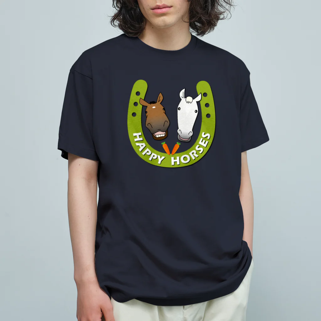 SHOP HAPPY HORSES（馬グッズ）のハッピーホース（蹄鉄カラフル） Organic Cotton T-Shirt