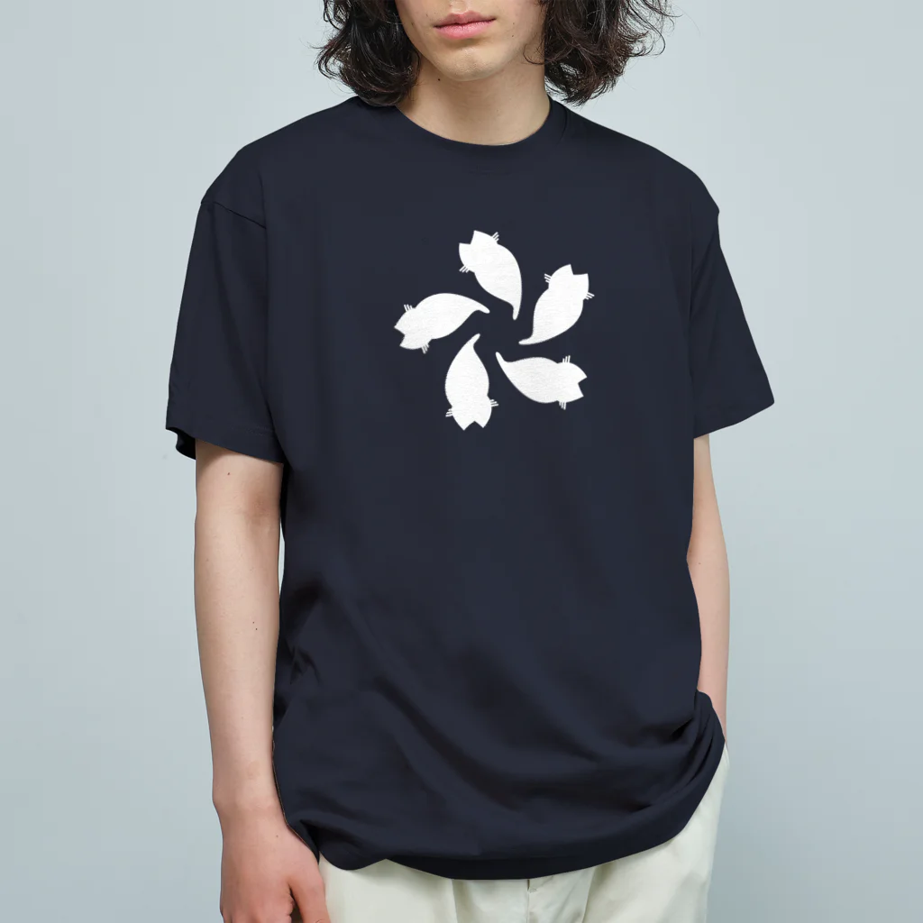 『NG （Niche・Gate）』ニッチゲート-- IN SUZURIの動物家紋。H.T.さくら5ネコ　白 Organic Cotton T-Shirt