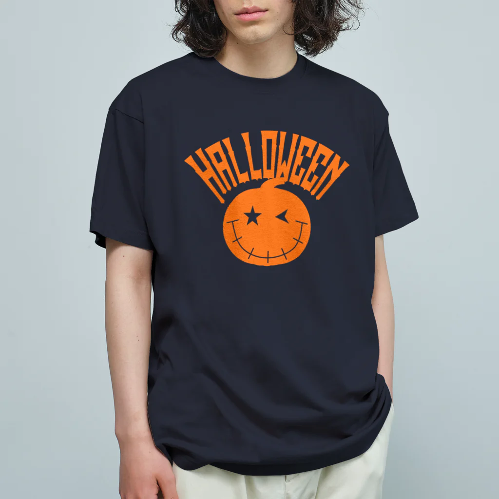 サトオのハロウィンオレンジ文字かぼちゃ アーク ジャック・オー・ランタン オーガニックコットンTシャツ