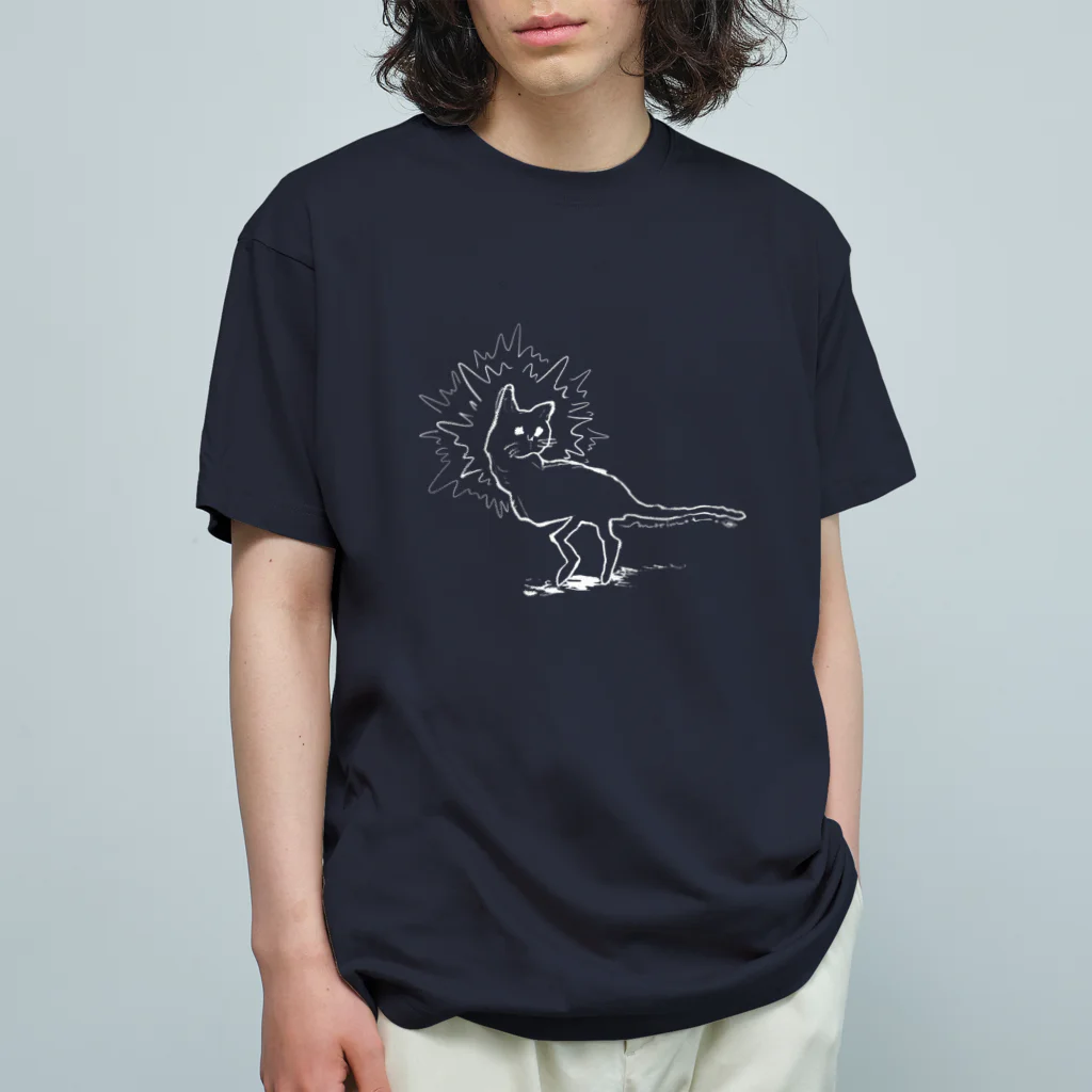 家の中の蛙 SUZURI店／森本のねこかな(白線) オーガニックコットンTシャツ