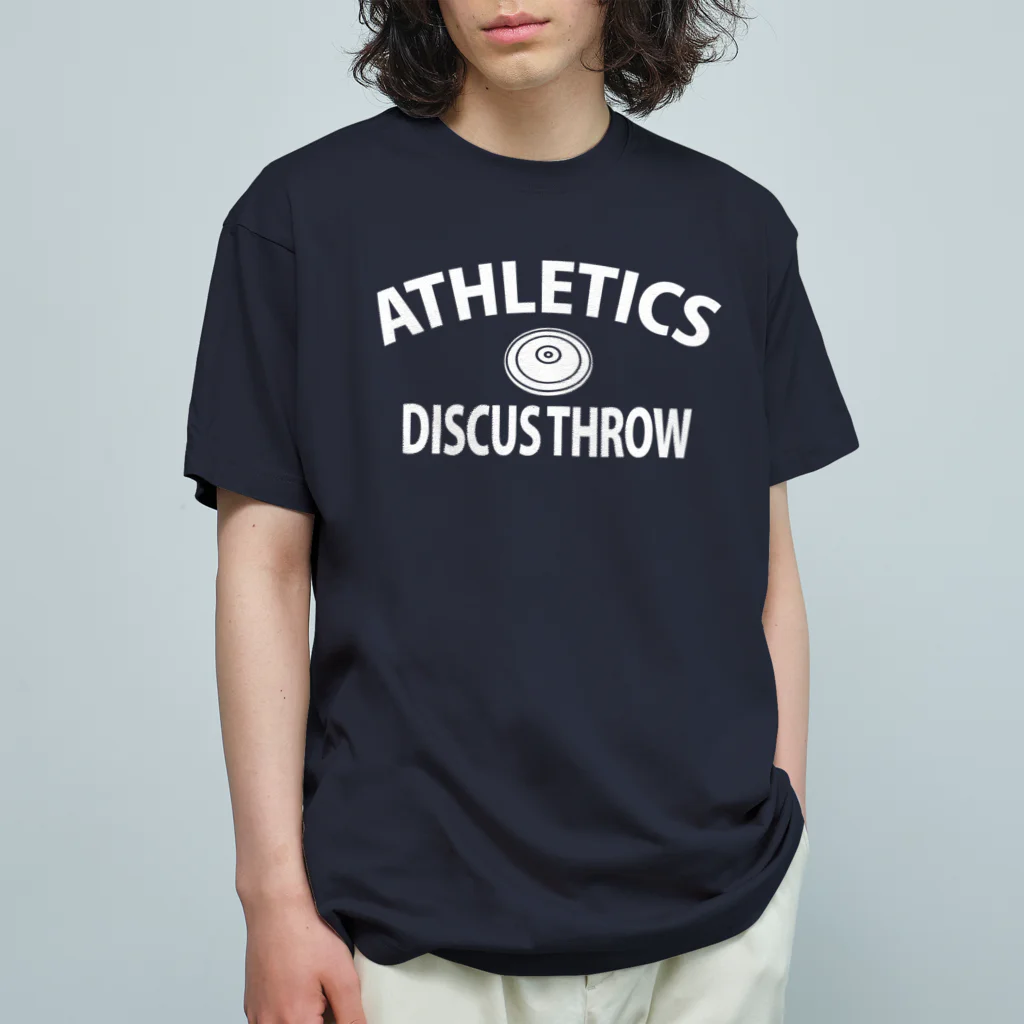 sports_tower スポーツタワーの円盤投げ・白・陸上競技・えんばんなげ・グッズ・Tシャツ・Discus Throw・飛距離・男子・女子・かっこいい・かわいい・アスリート・選手・有力・確実・候補・部活・有望・応援・精神力・集中力・メダル Organic Cotton T-Shirt