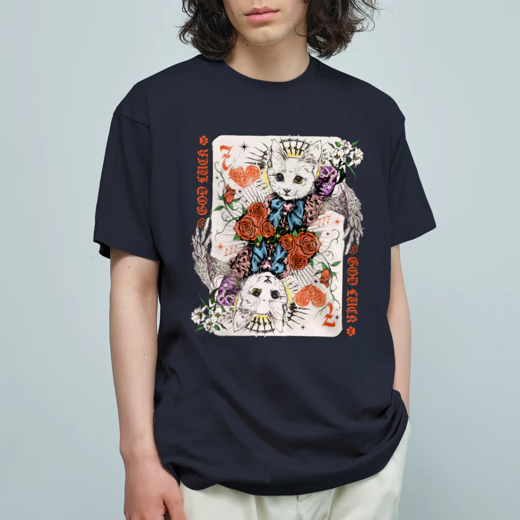 GOD LUCK💀to youの♥️天使猫トランプ♥️777 オーガニックコットンTシャツ