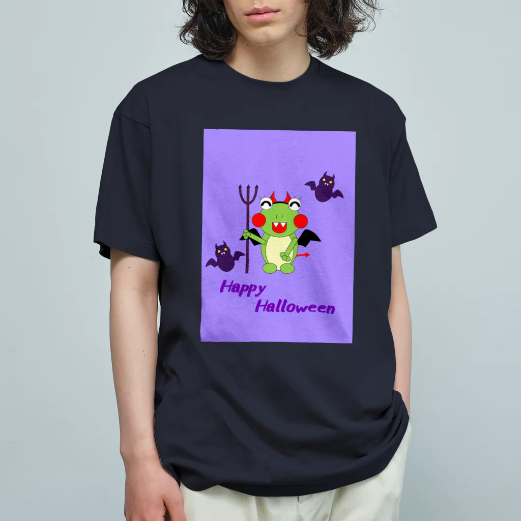 🐸かえるさんと仲間たち🐸のハロウィン　コウモリママ オーガニックコットンTシャツ