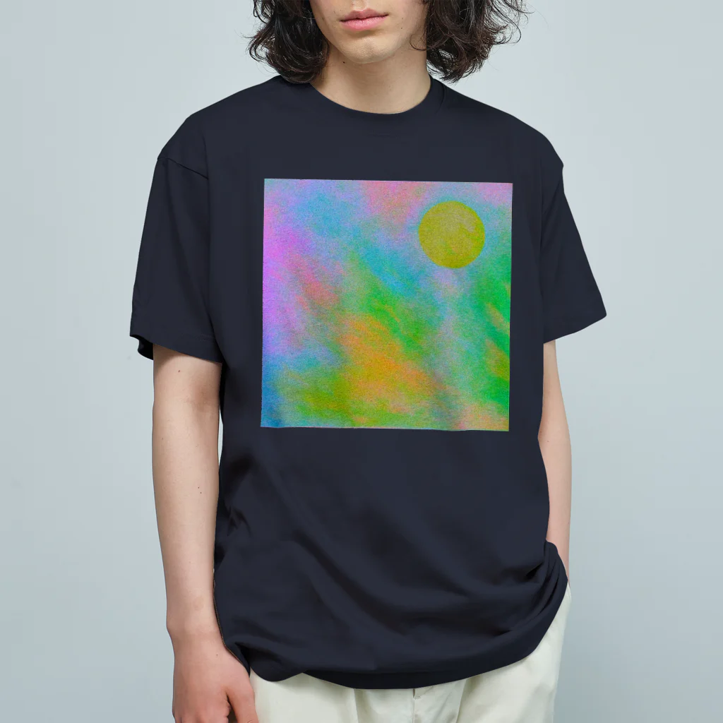 水草のサイケデリックな満月 オーガニックコットンTシャツ