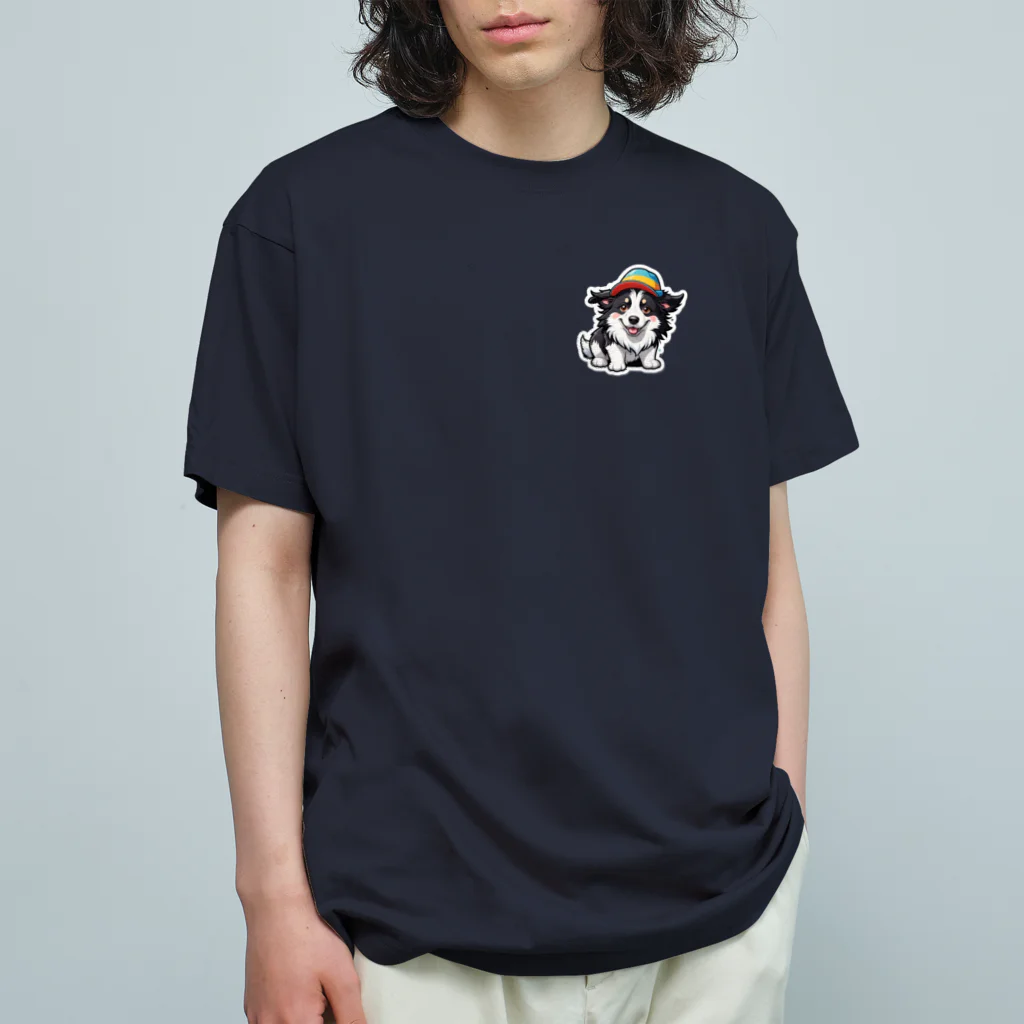 Haku_Arakawaのお帽子のボーダーコリー7 オーガニックコットンTシャツ