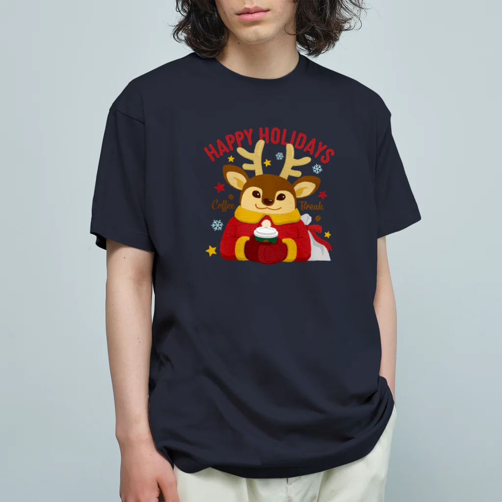 kocoon（コクーン）のクリスマスにコーヒー休憩をするトナカイ オーガニックコットンTシャツ