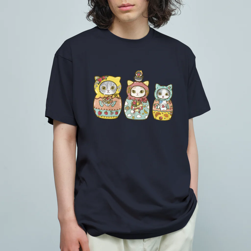 猫のきぬくんのお店のマトニャーシカ　プリンちゃん一家 オーガニックコットンTシャツ