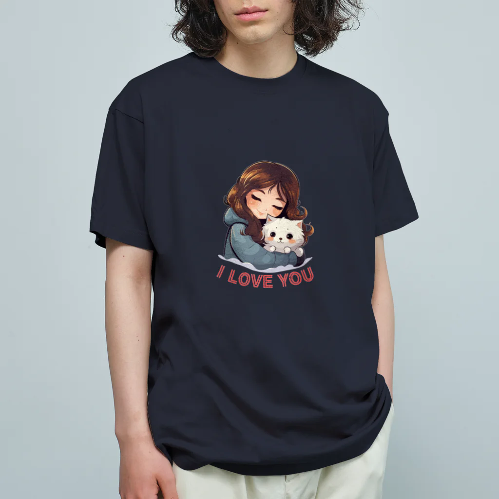 AwagoModeのI LOVE YOU(Cat&Girl) (35) オーガニックコットンTシャツ